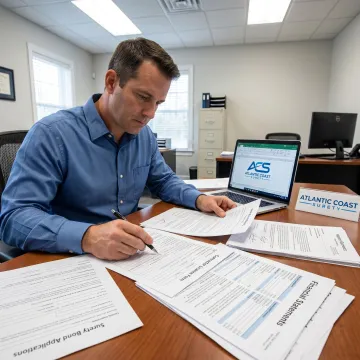 Surety bond application process at an office desk