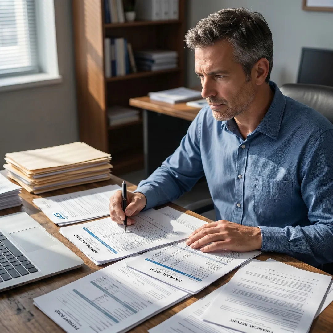 Surety bond documents reviewed by a bonding professional