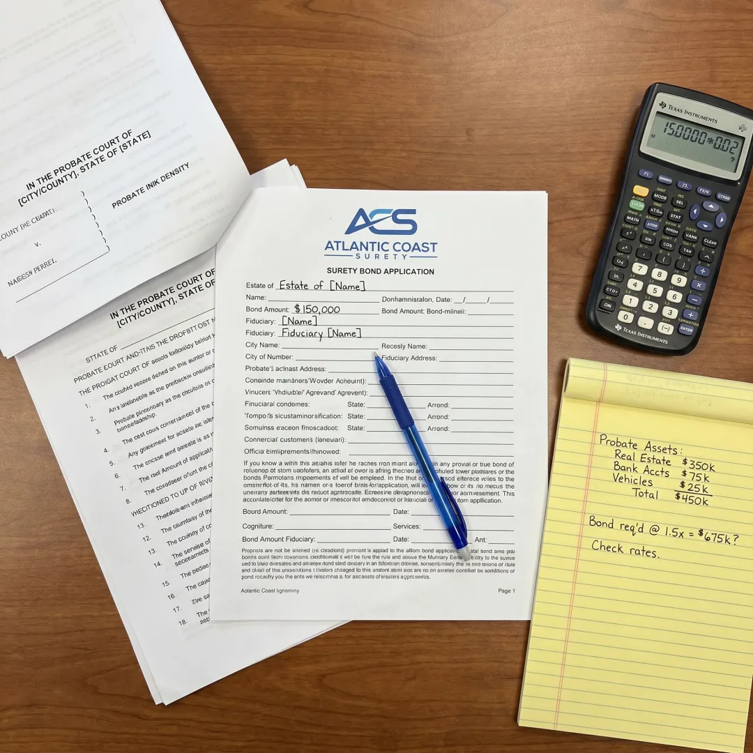 Probate bond cost estimate paperwork