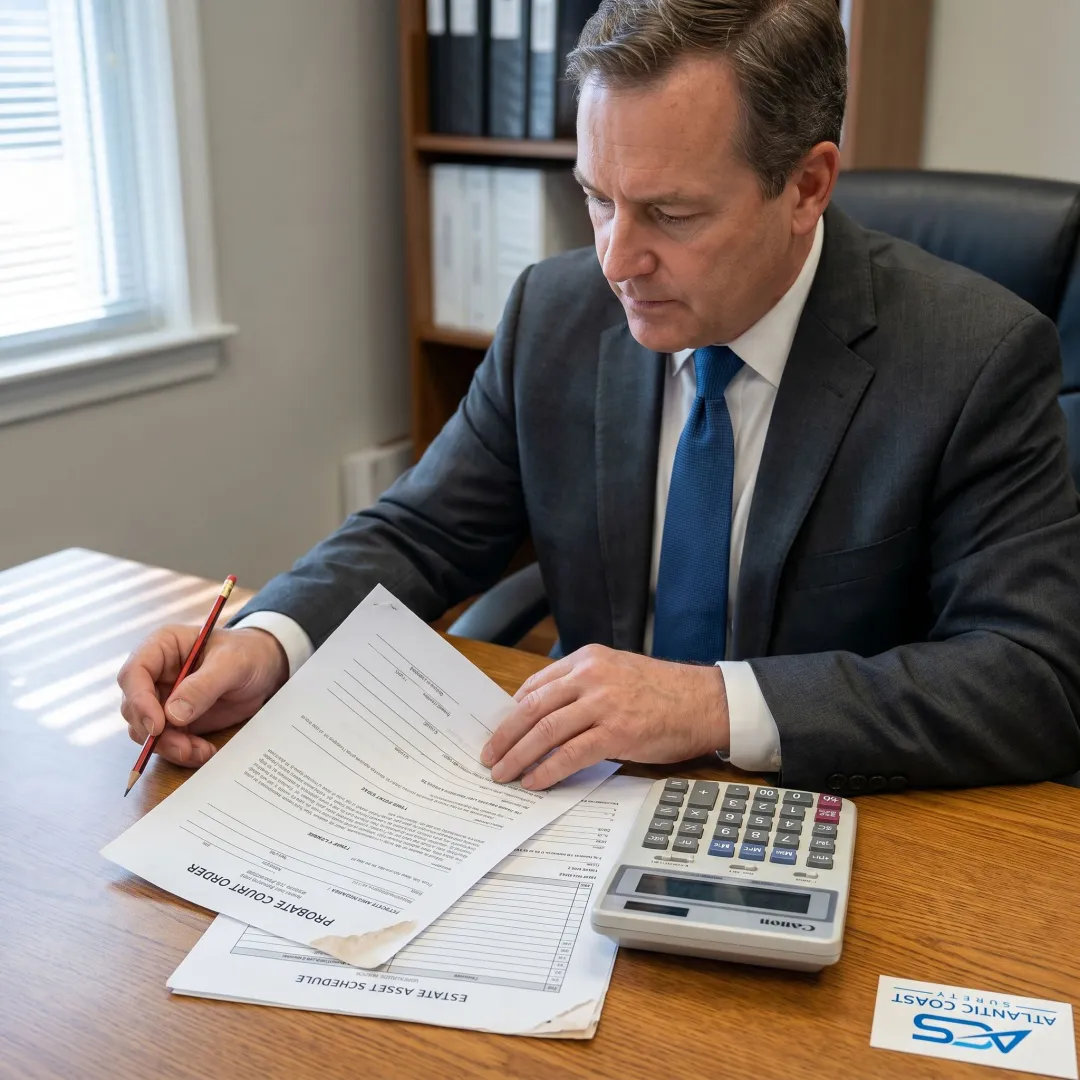 Surety specialist reviewing probate bond documents