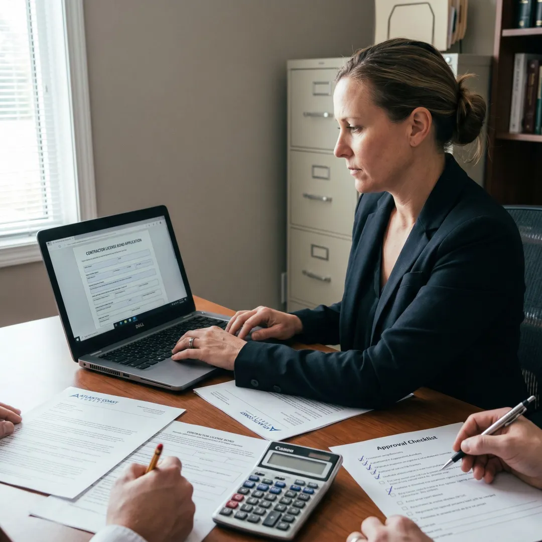 Surety specialist reviewing contractor bond documents