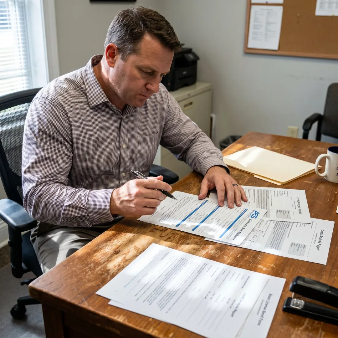 Surety specialist reviewing a contractor bond application