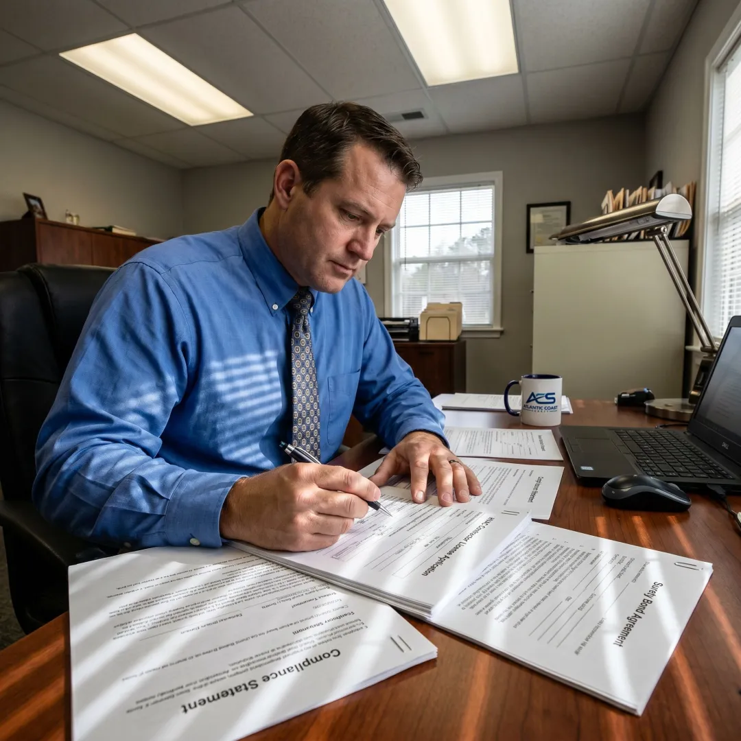 Surety agent processing HVAC contractor bond application