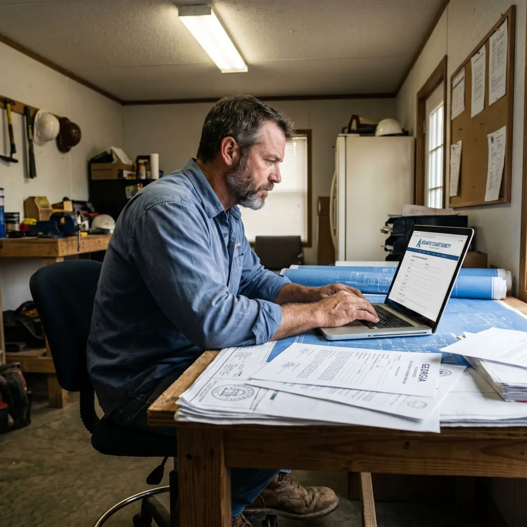 Contractor applying online for Georgia license bond