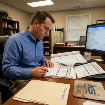 Surety specialist reviewing contractor bond application