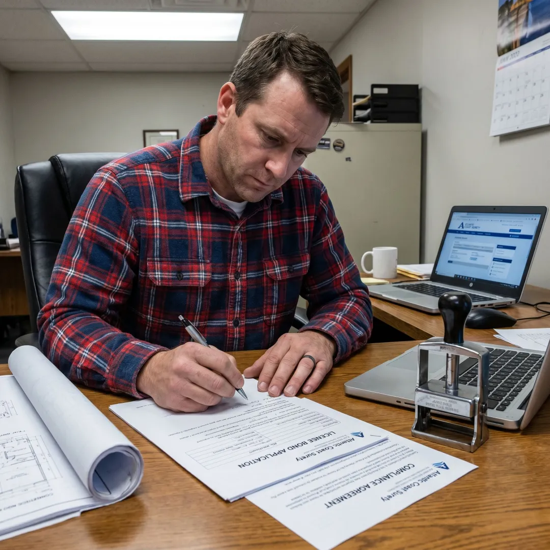 Contractor reviewing Rhode Island license bond documents