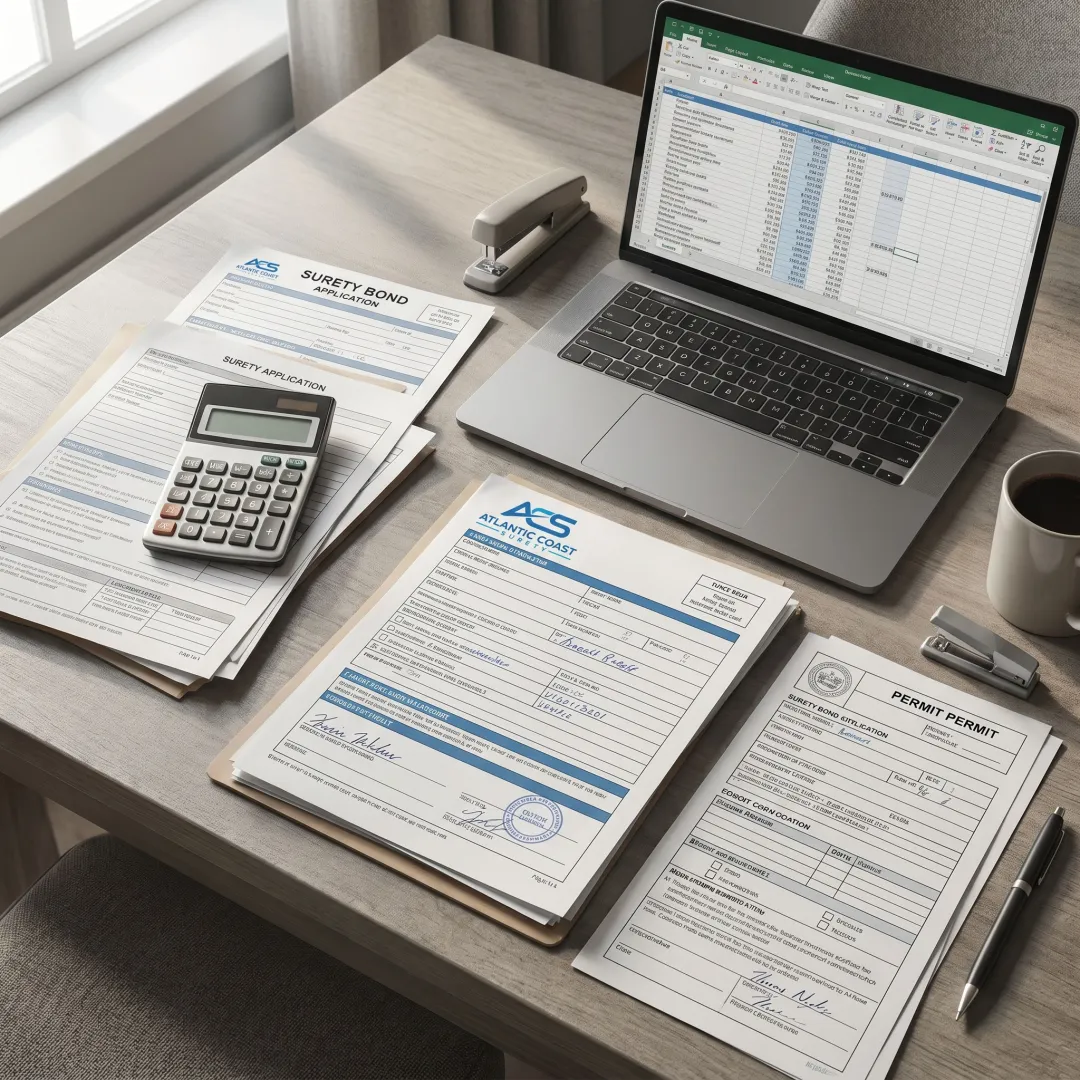 Surety bond application process on desk