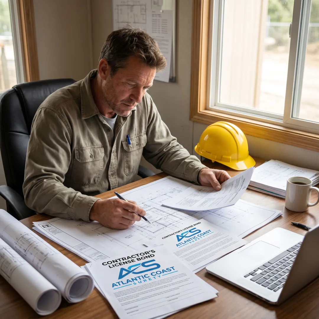 California contractor reviewing license bond paperwork