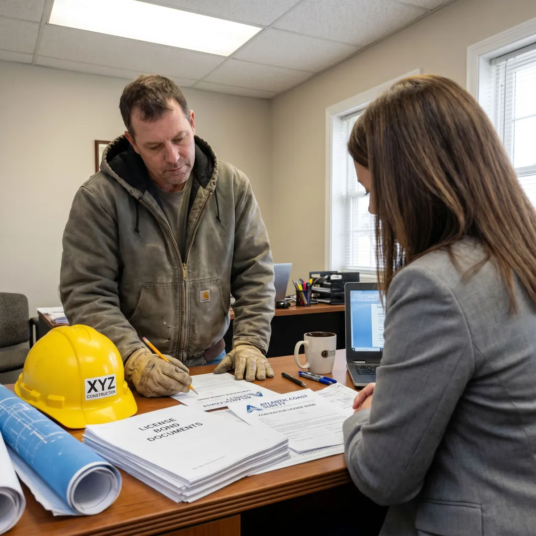Contractor reviewing Alabama license bond paperwork