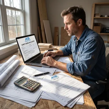 Contractor reviewing North Carolina license bond paperwork online