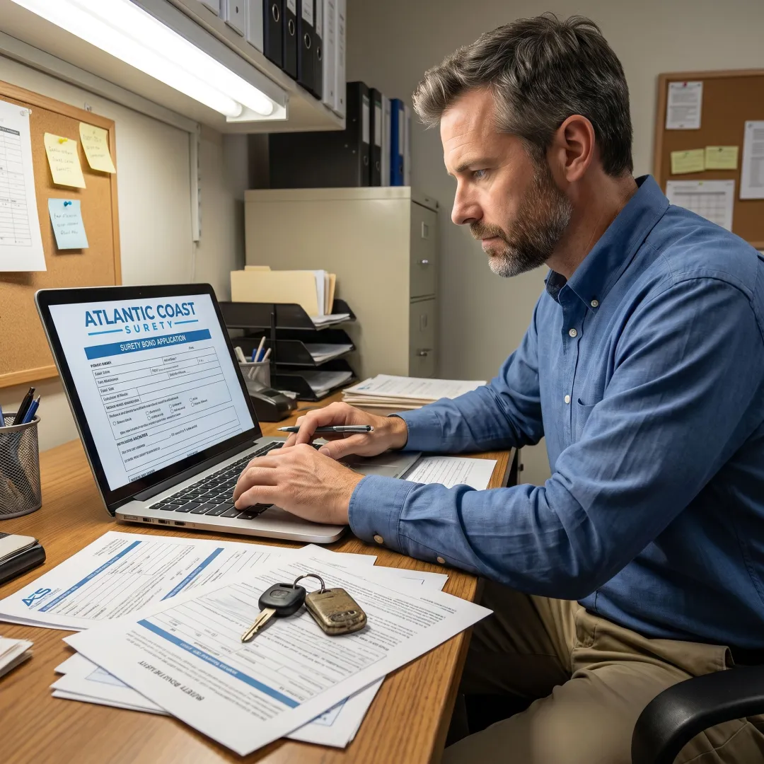 Dealer reviewing surety bond application online