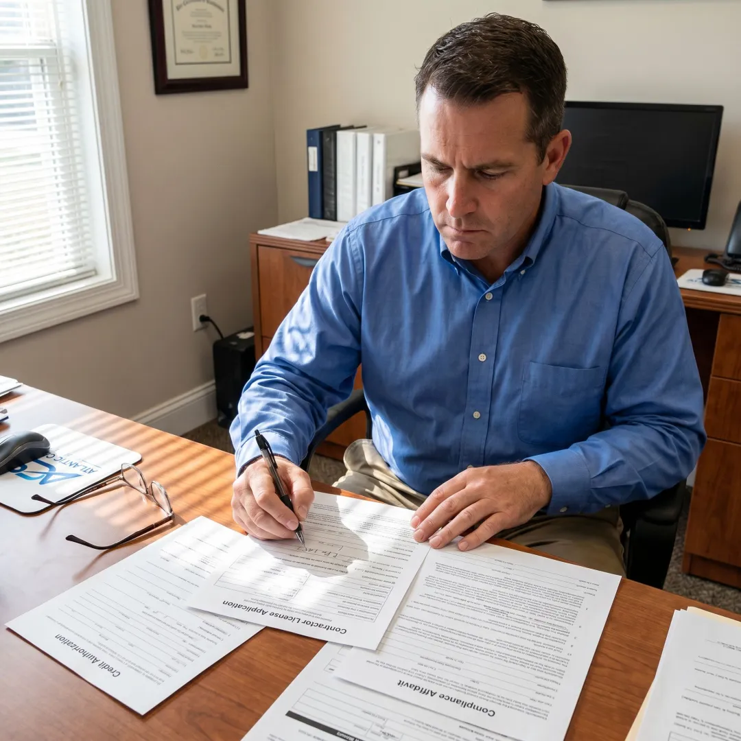 Surety specialist preparing contractor bond