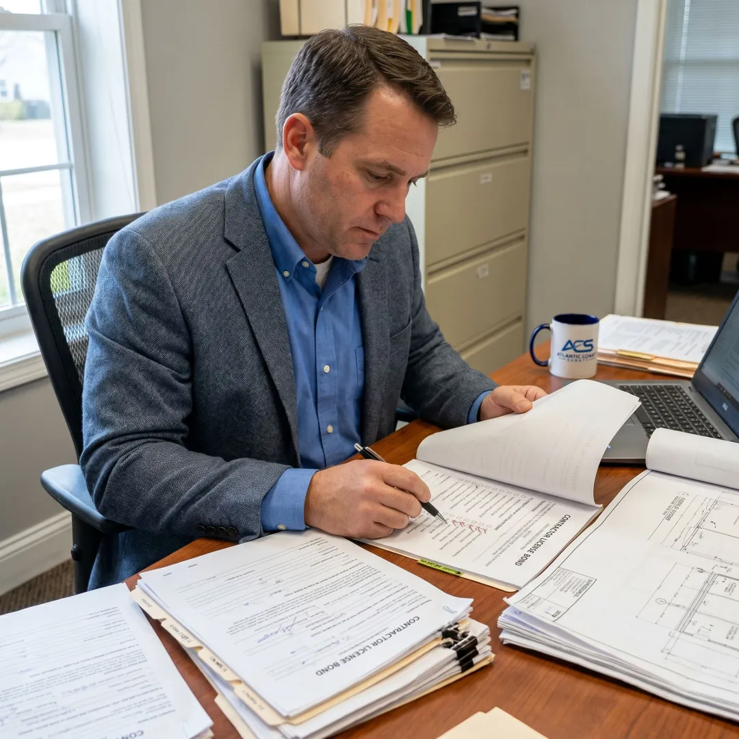Surety specialist preparing contractor bond documents