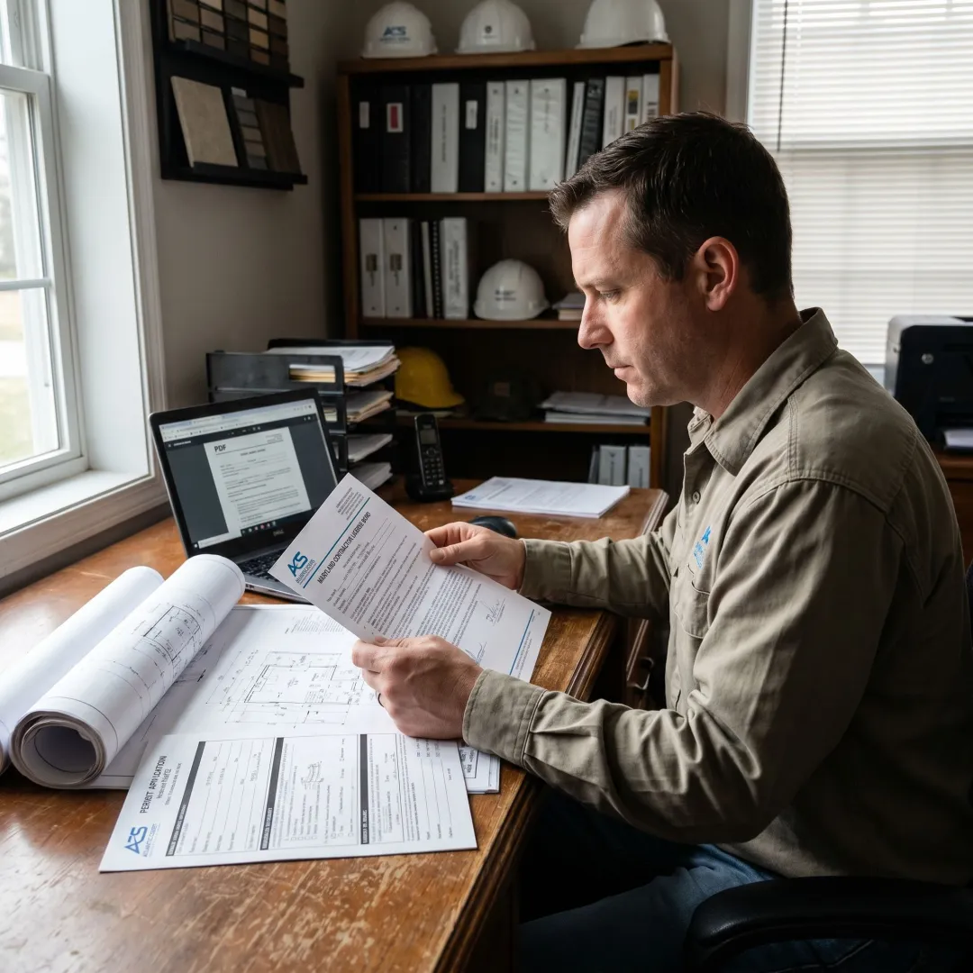 Maryland contractor reviewing license bond paperwork