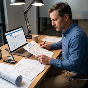 Surety specialist preparing contractor bond paperwork