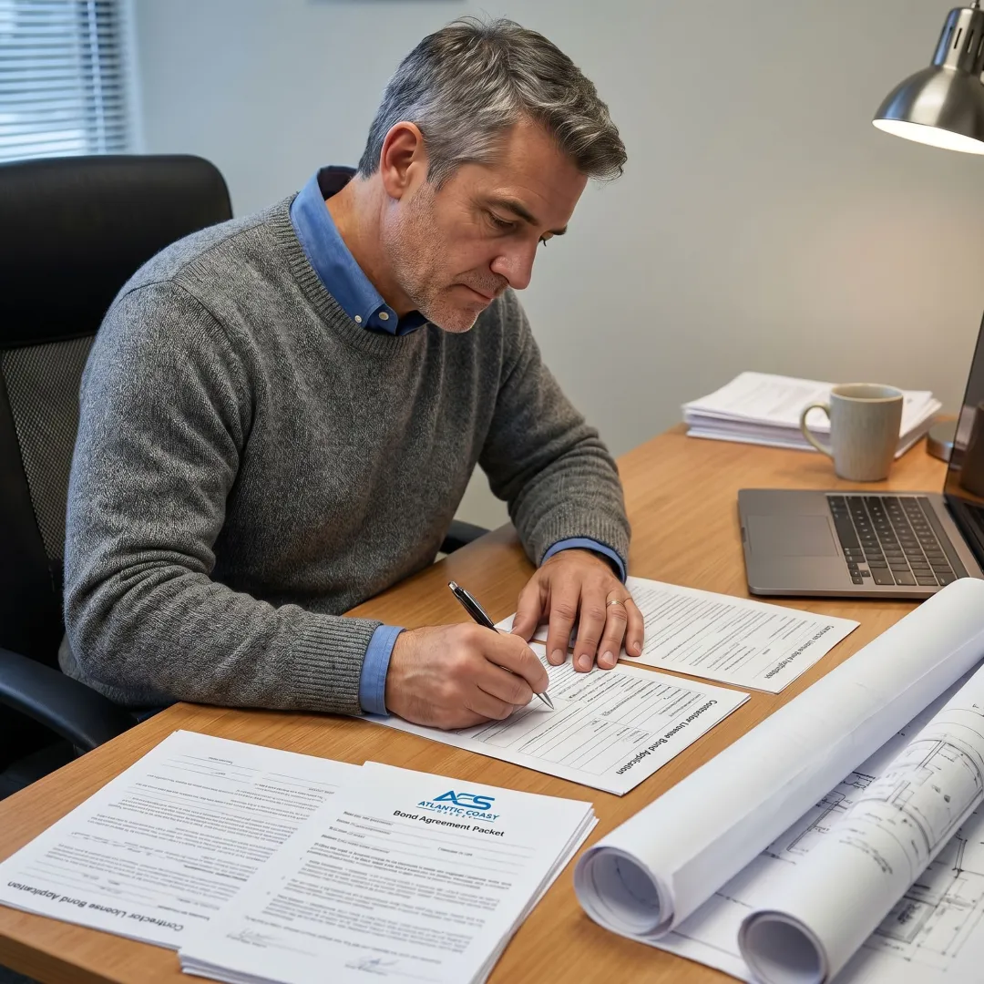 Surety specialist preparing contractor bond documents