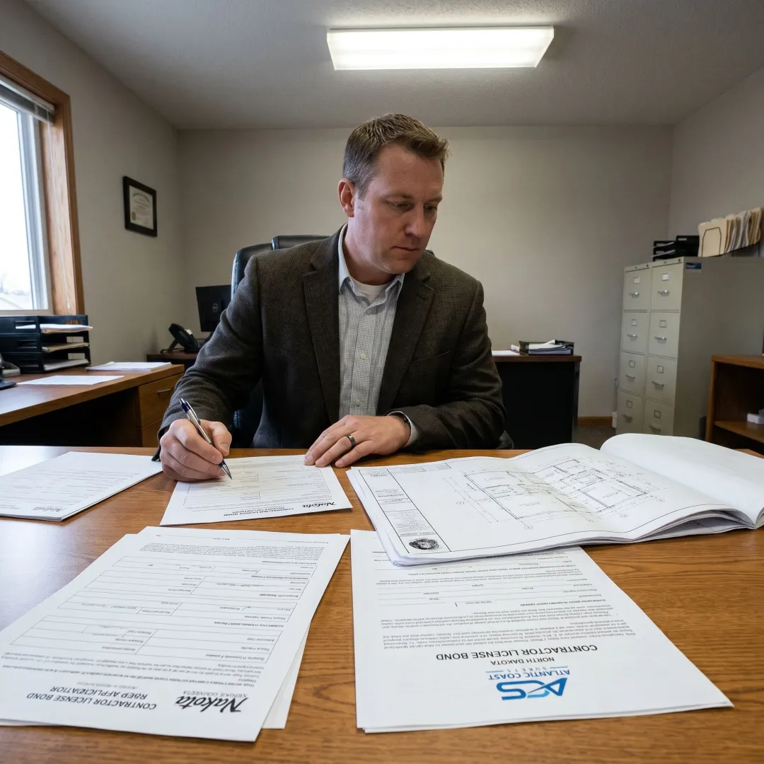 Contractor license bond documents being reviewed