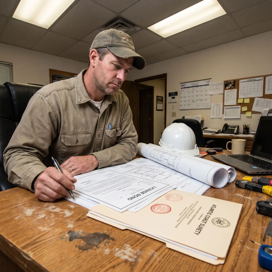 Contractor reviewing Arizona license bond paperwork