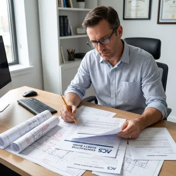Surety specialist preparing contractor bond documents