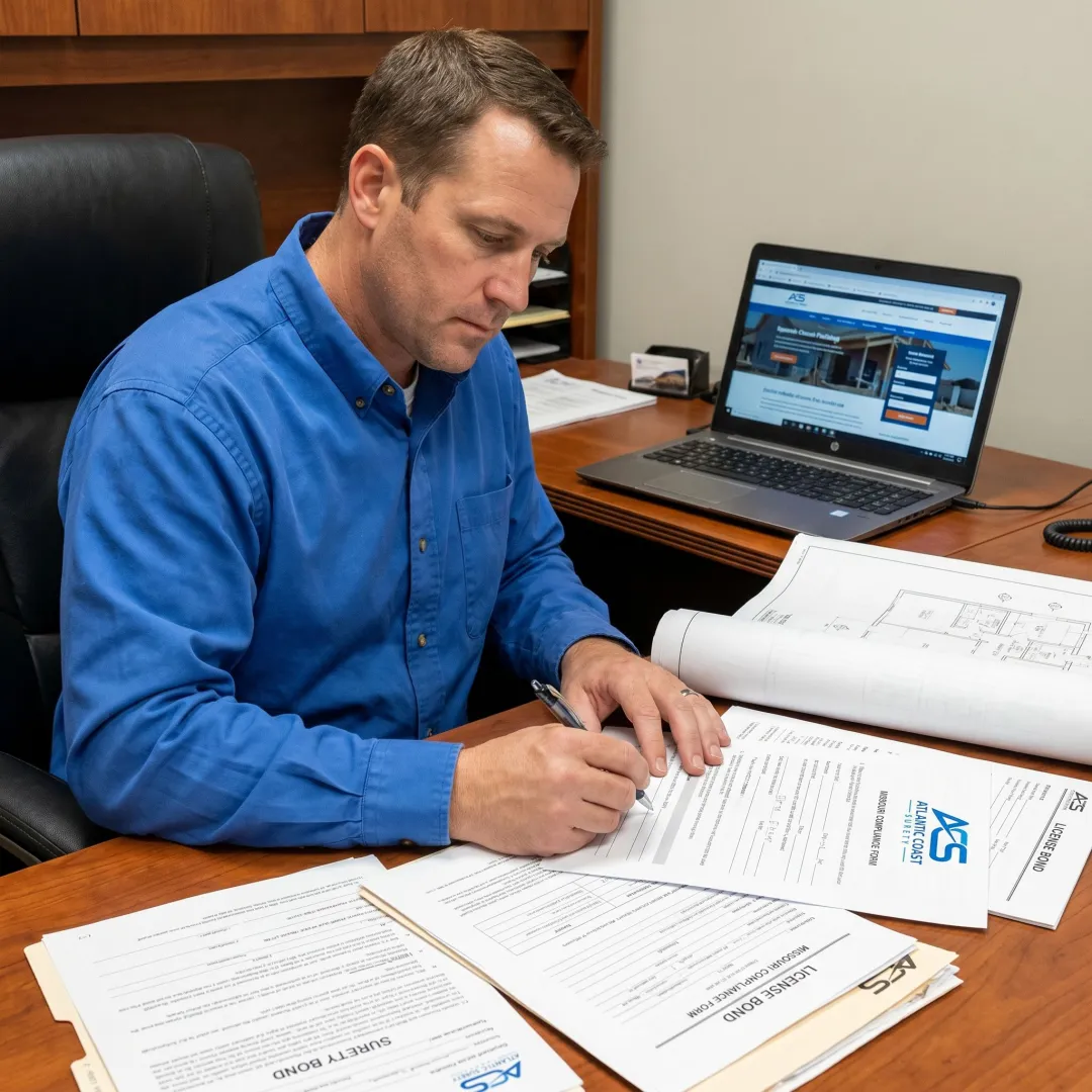 Contractor reviewing Missouri license bond paperwork