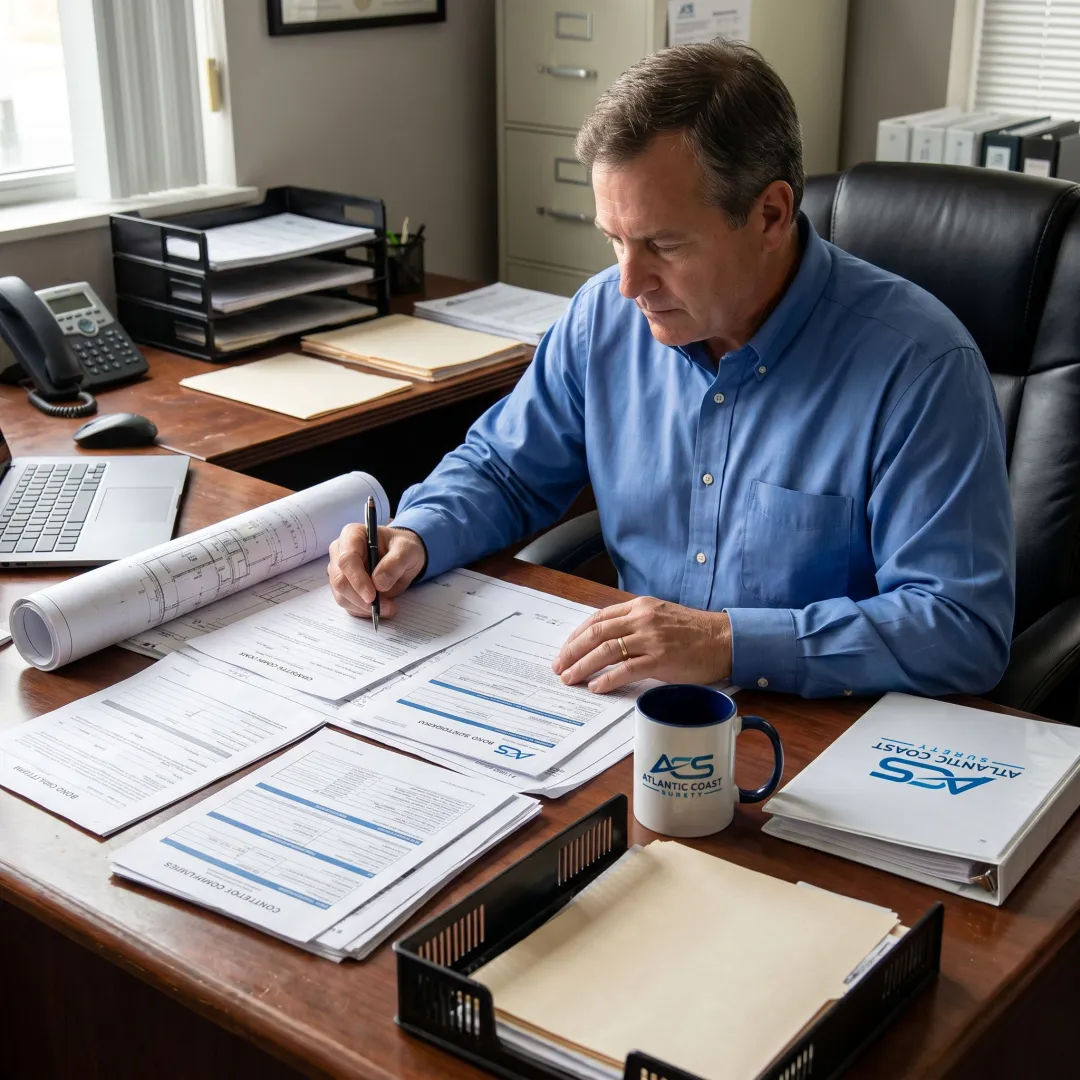 Surety specialist reviewing contractor bond application