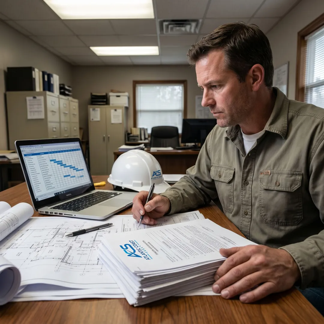 Contractor reviewing continuous surety bond documents