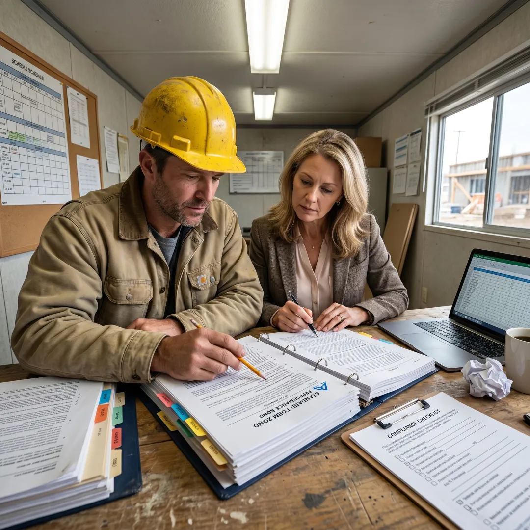 Contractor reviewing federal bond documents