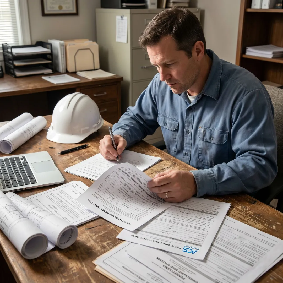 Contractor reviewing Pennsylvania license bond paperwork