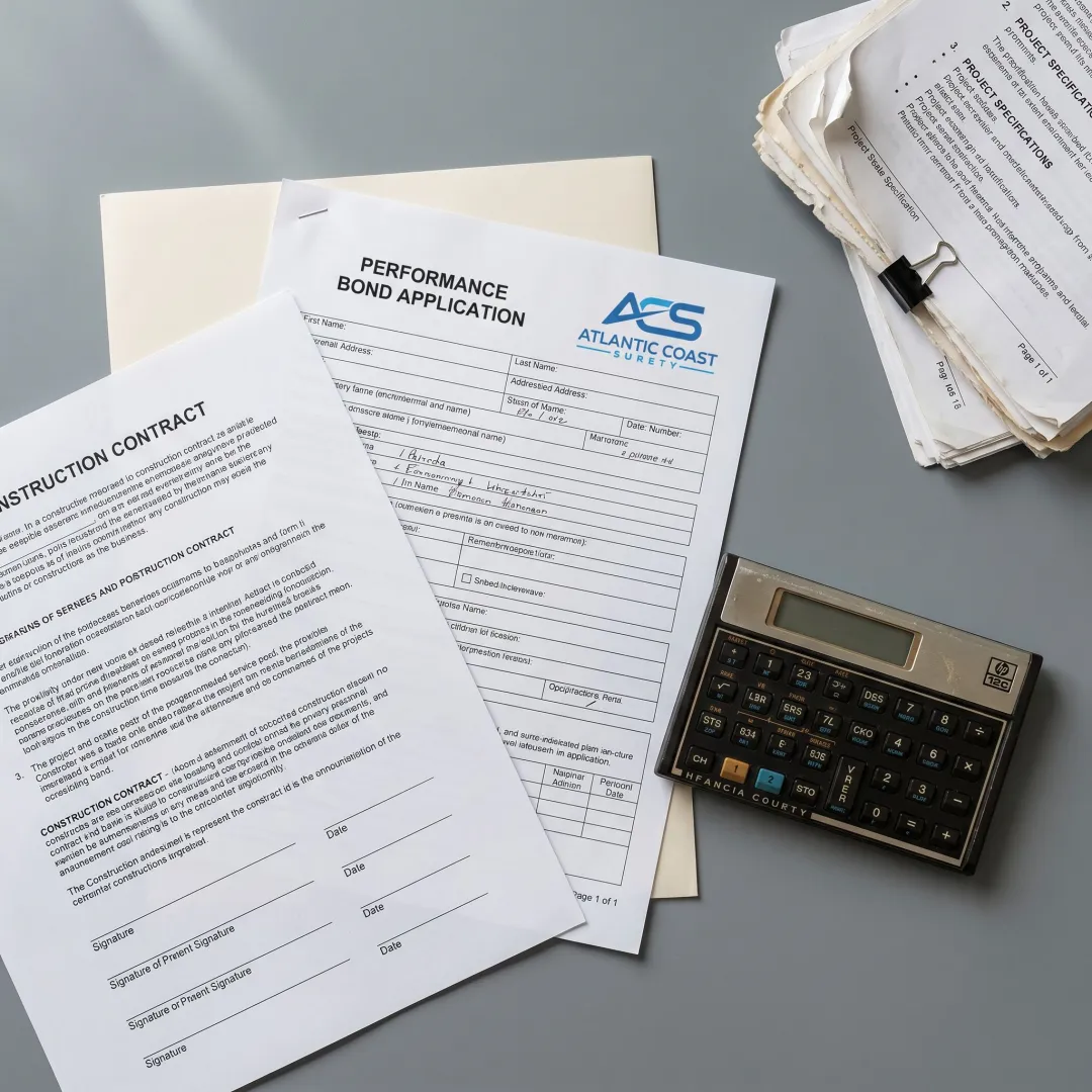Performance bond documents prepared for underwriting review