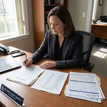 Surety specialist preparing court bond forms