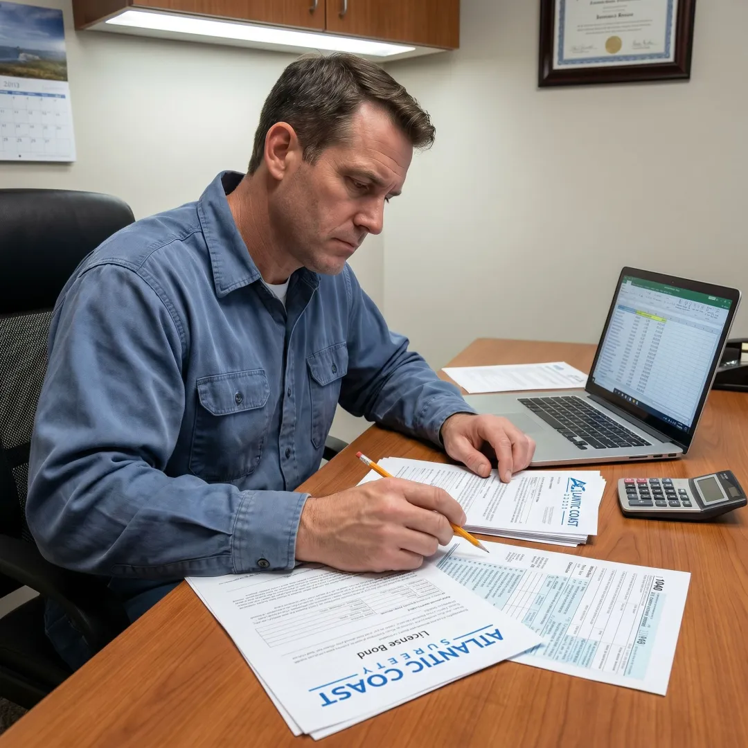 Contractor reviewing Connecticut surety bond paperwork