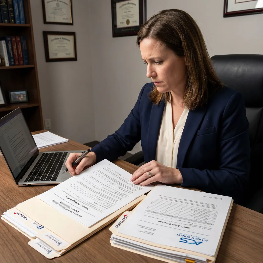 Fiduciary bond documents reviewed by a surety specialist
