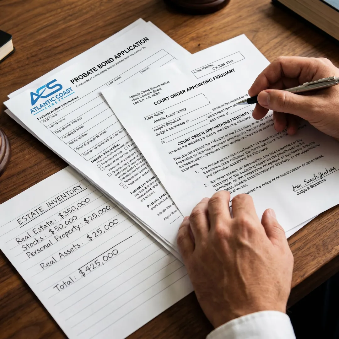 Probate bond application and estate documents