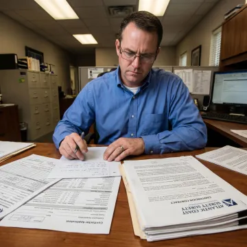 Surety specialist preparing contractor bond paperwork