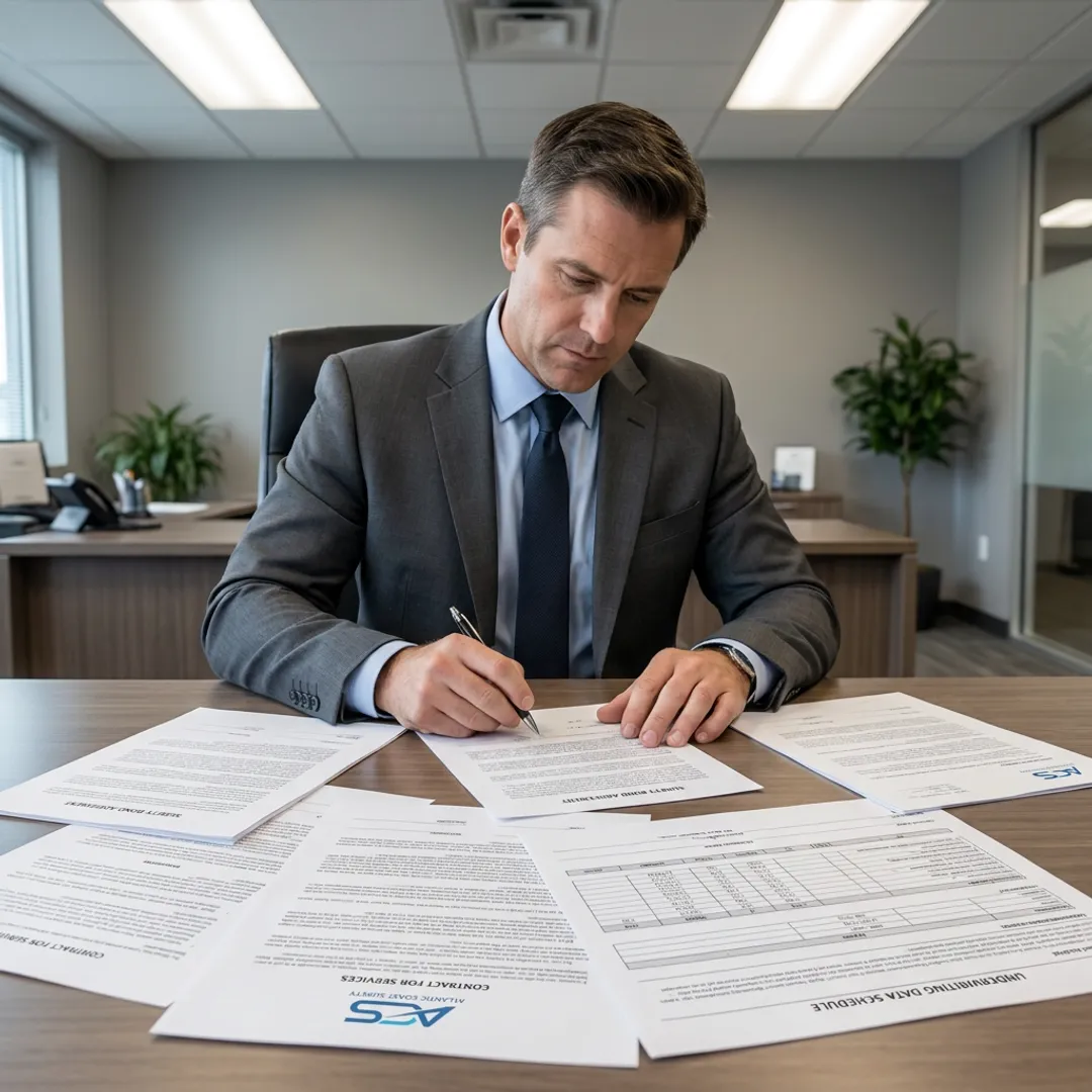 Surety bond documents reviewed by a business professional