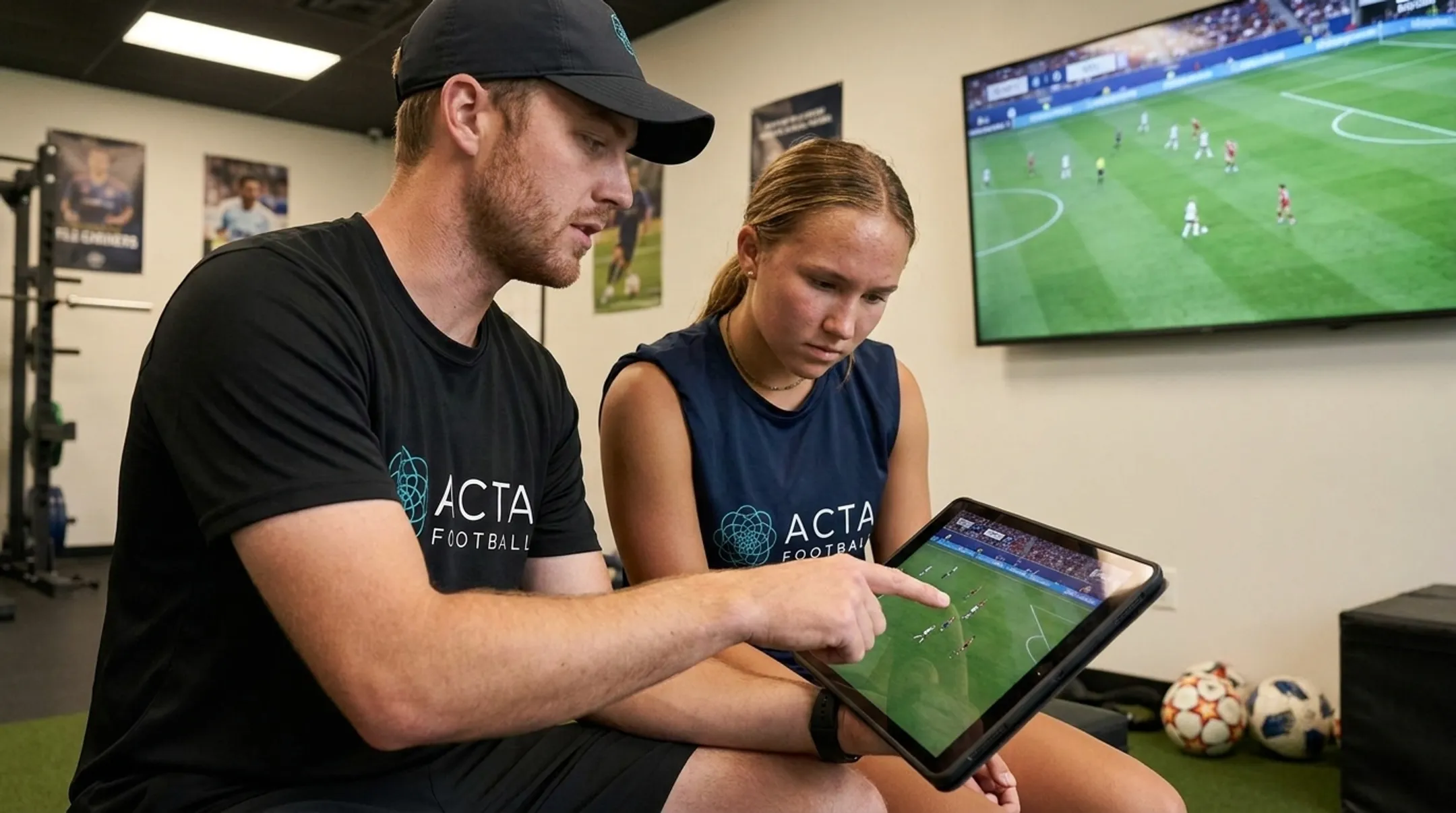 ACTA Football coach reviewing player match film during one-to-one session