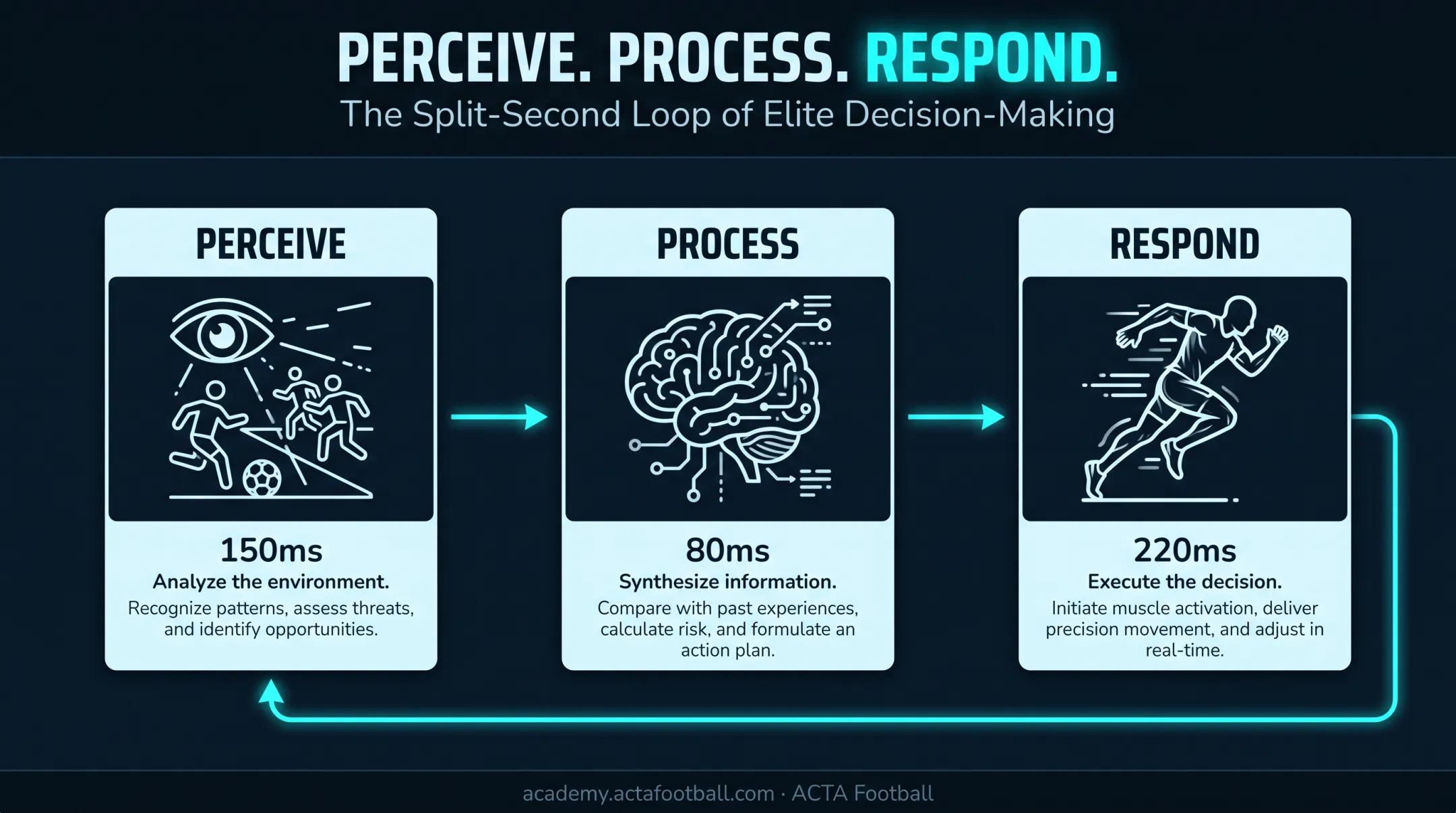 Perceive-process-respond model stages for soccer decision making