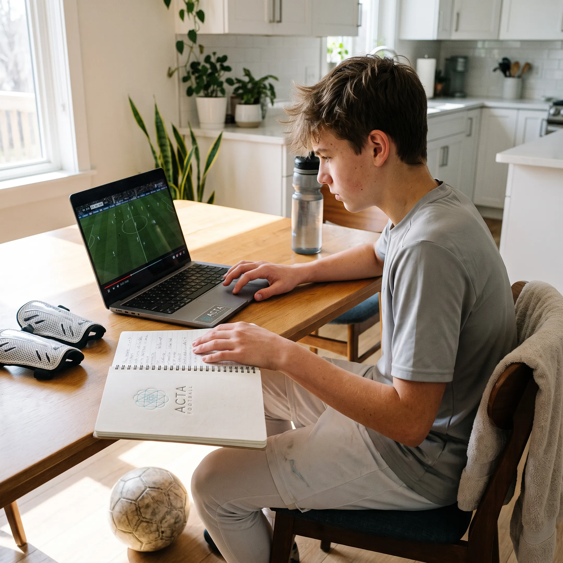 Youth soccer player completing online coaching