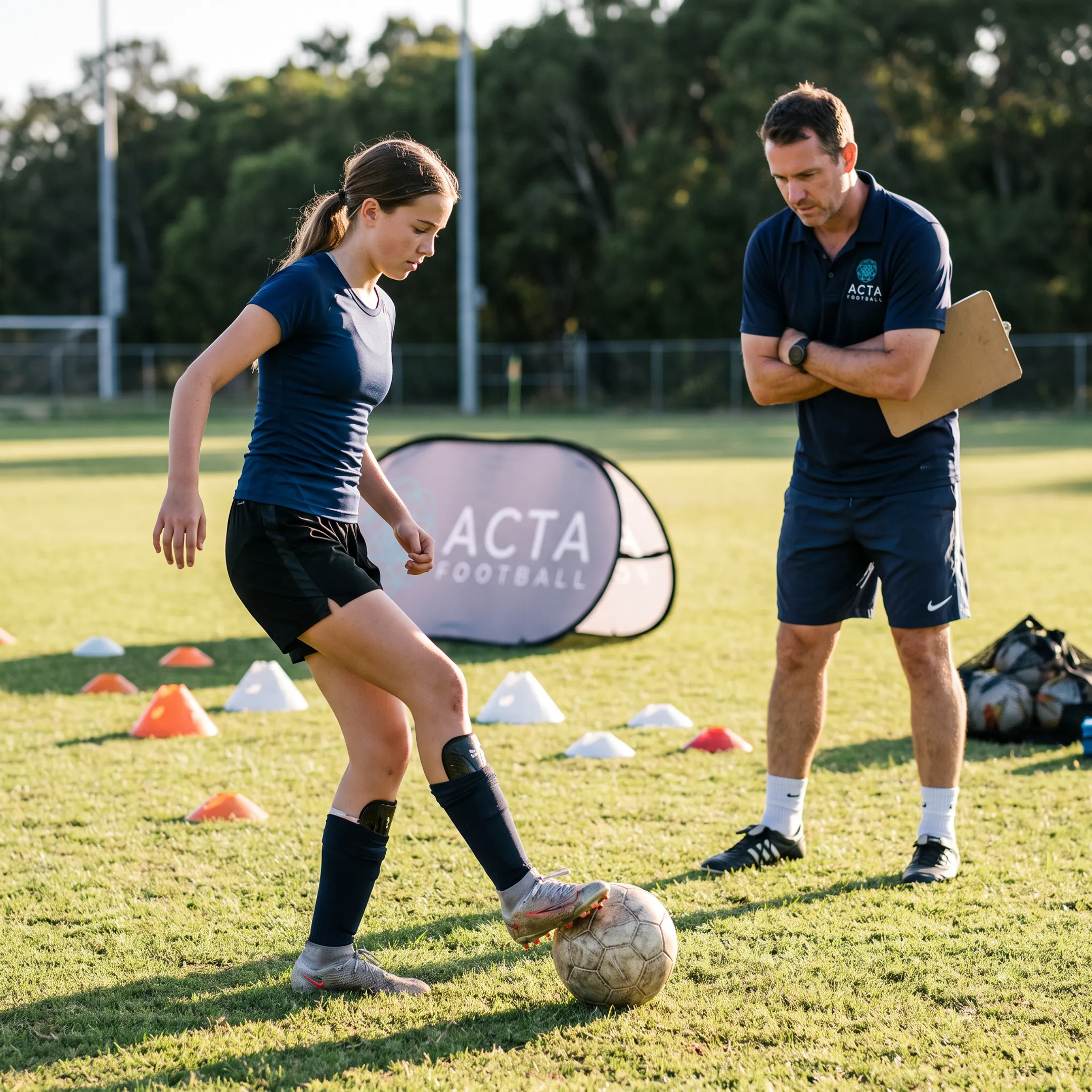 Soccer player completing a focused training drill