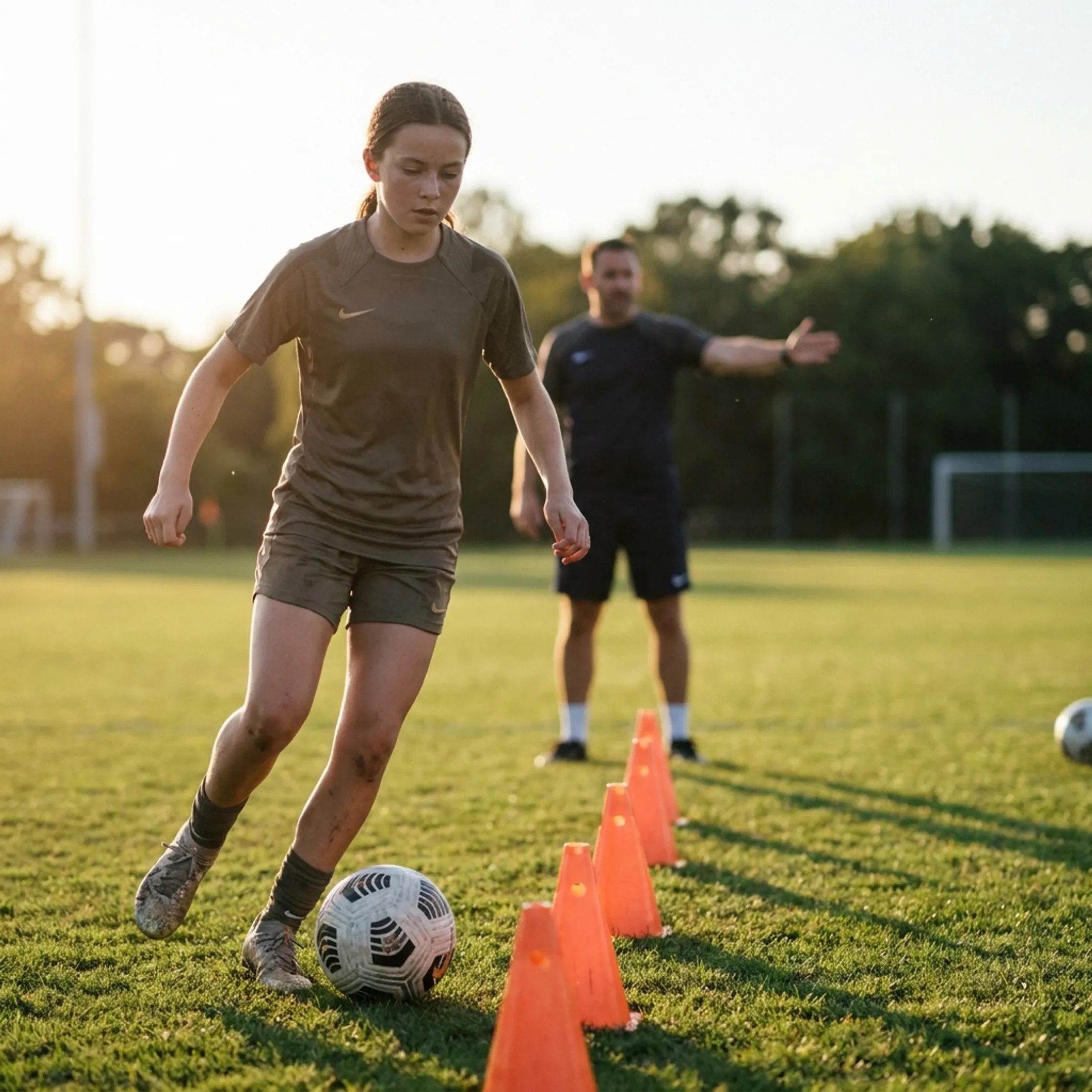 Young soccer player practicing ball control drills on a field