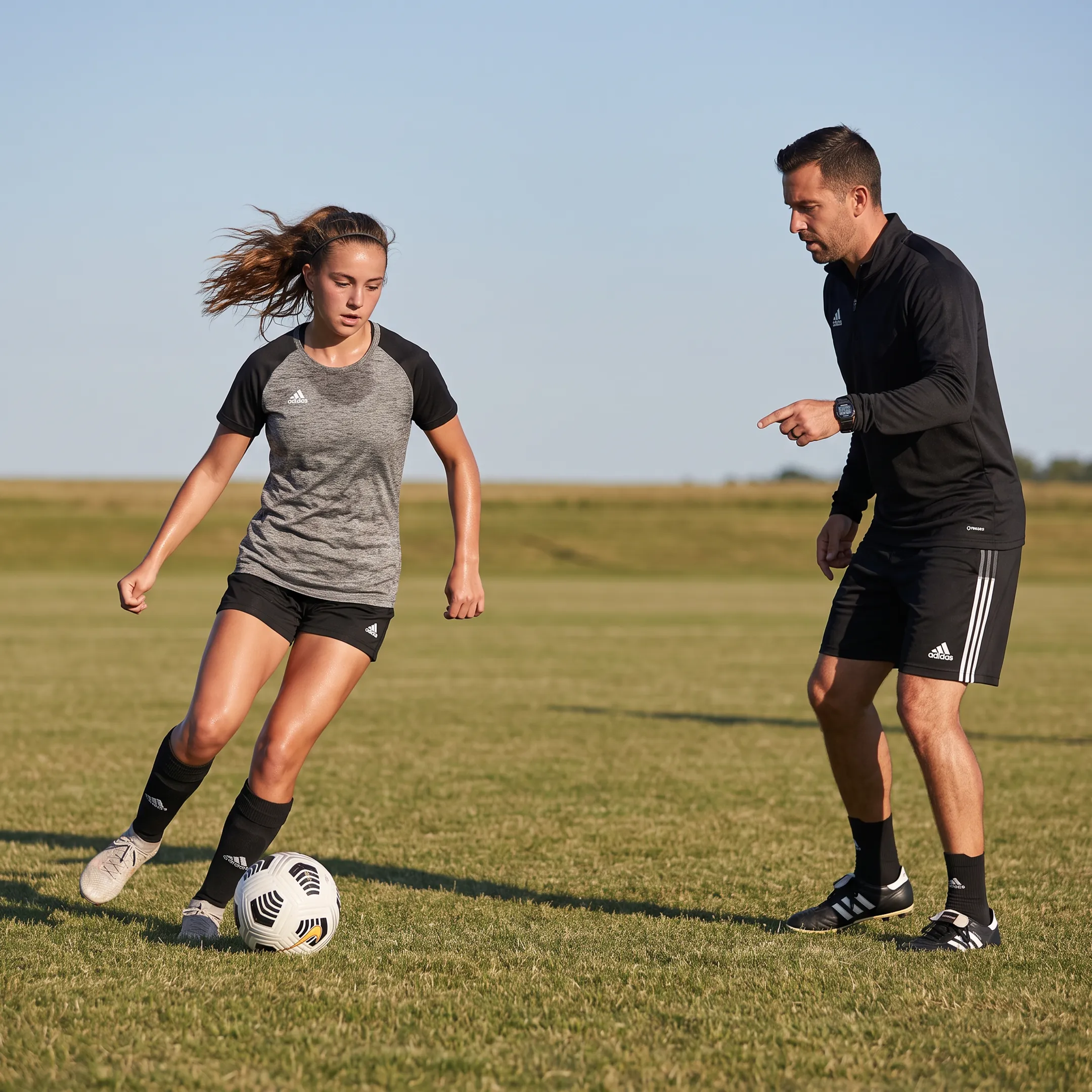 Soccer player receiving focused field coaching