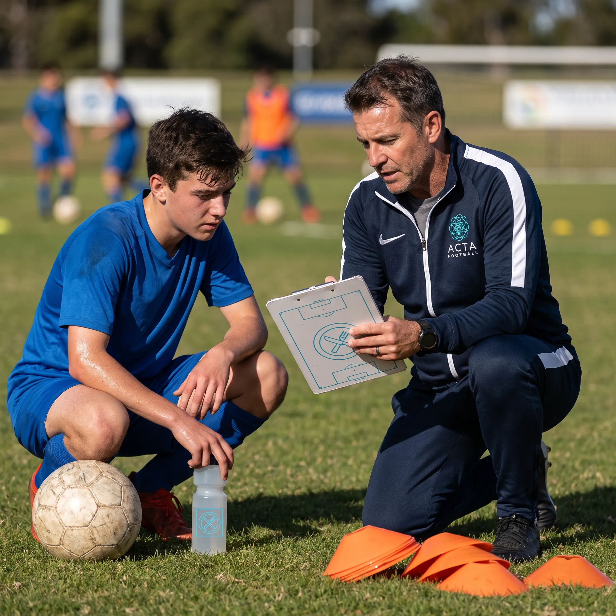 Youth soccer player receiving tactical coaching