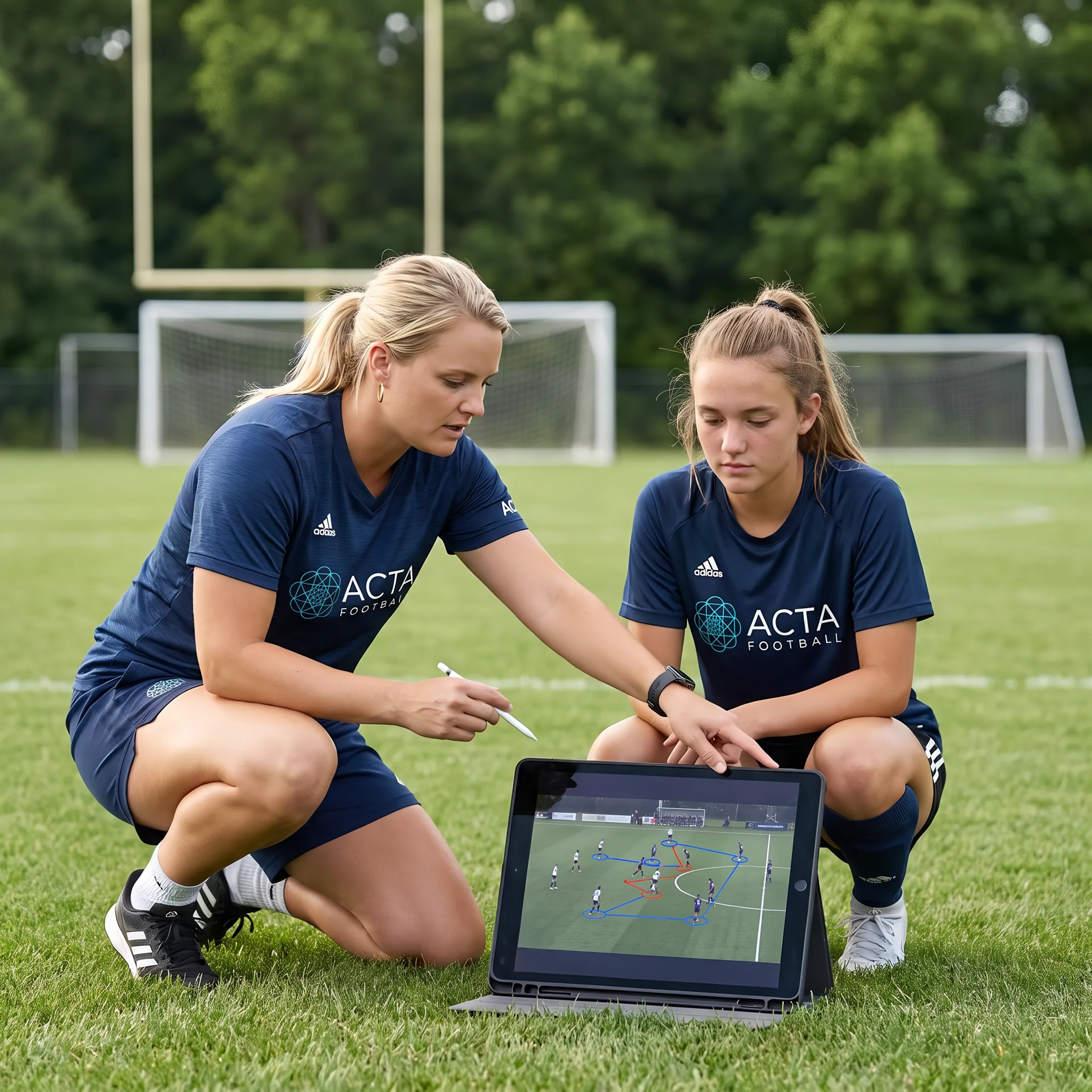 Coach reviewing soccer training with a player