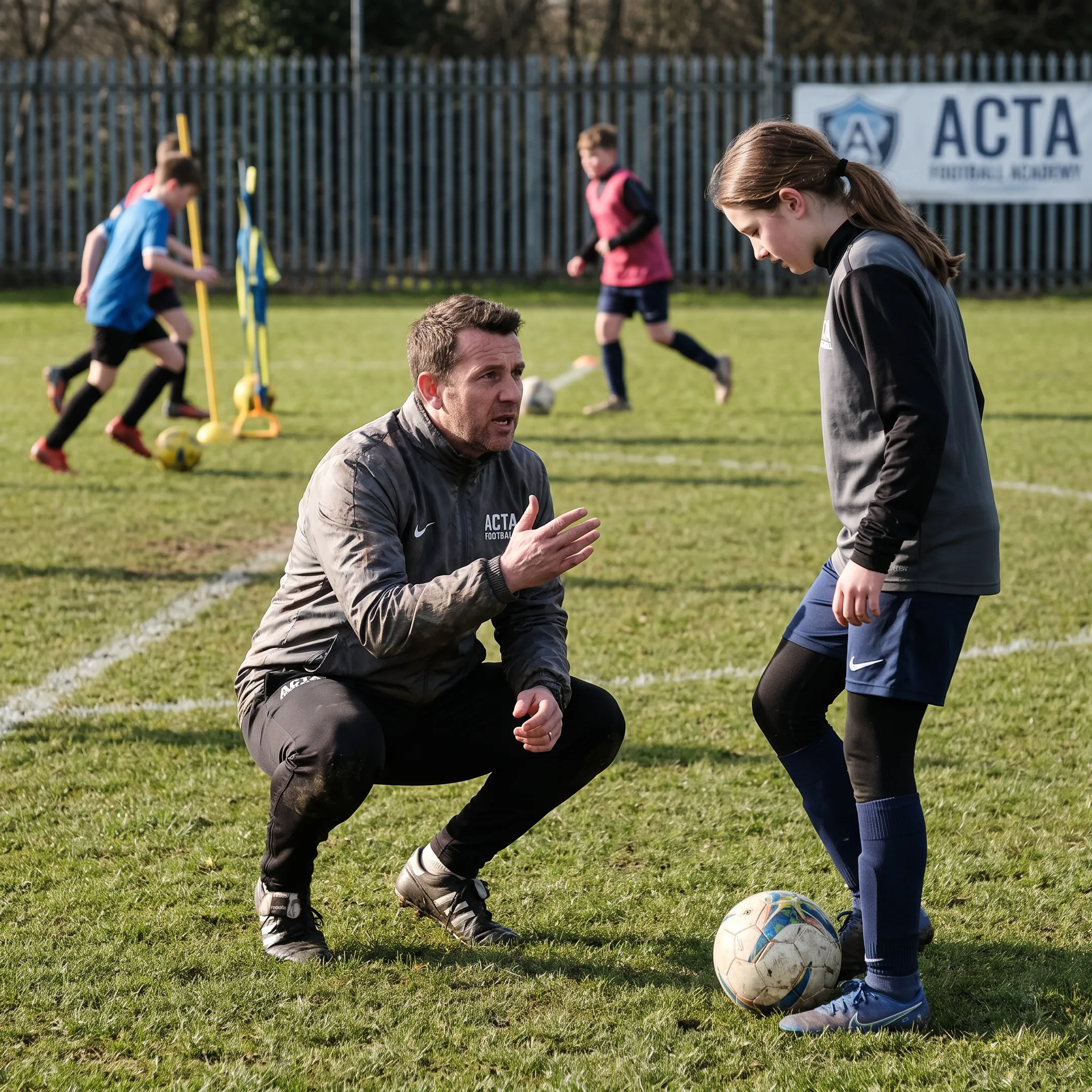 Youth soccer player receiving individual coaching