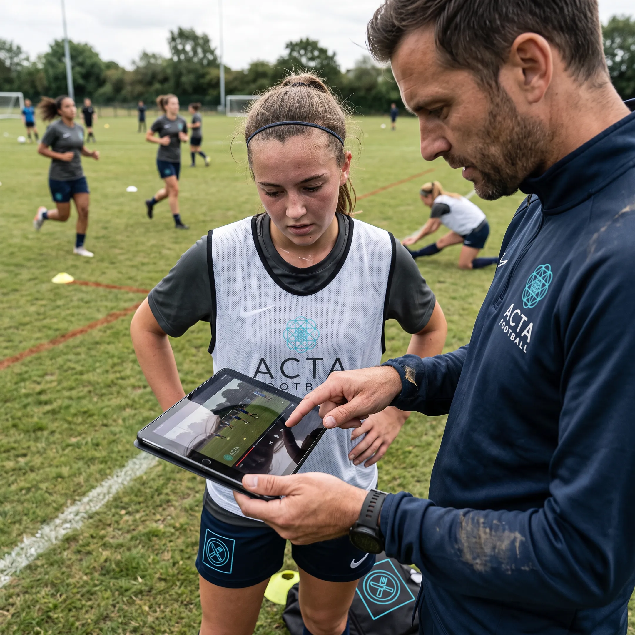 Soccer coach reviewing player performance