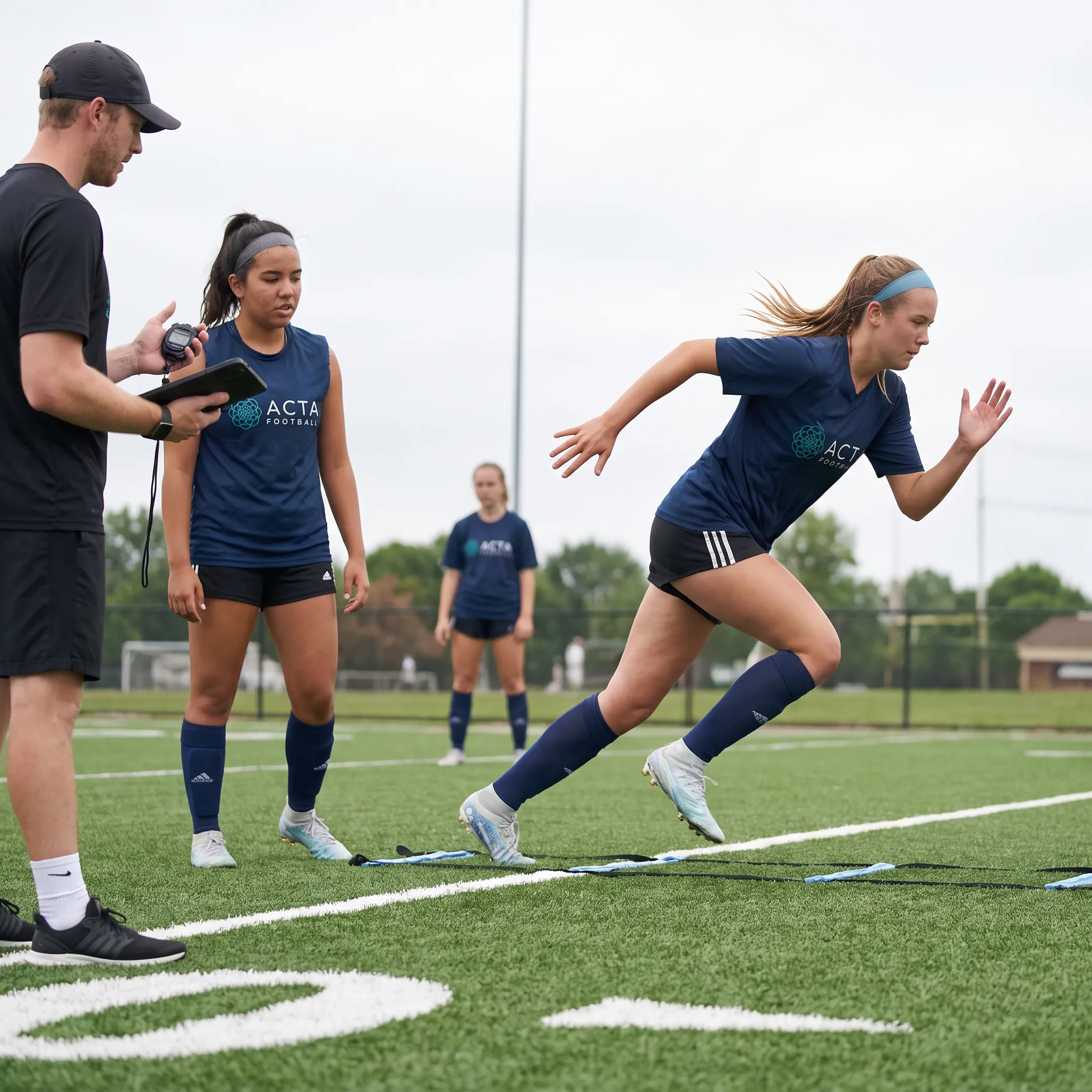 Youth soccer player receiving focused coaching during training