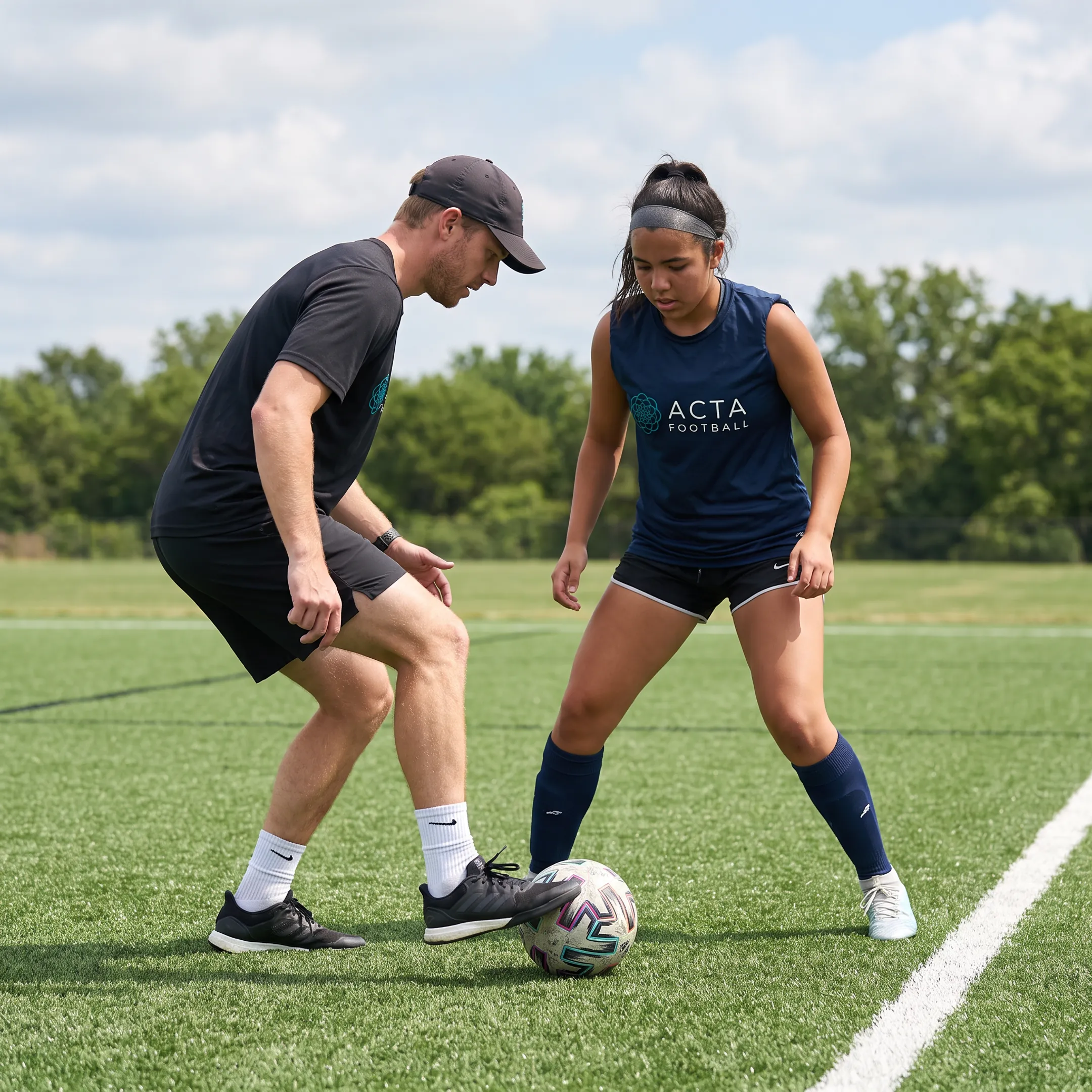 Coach providing individualized soccer instruction to a youth player