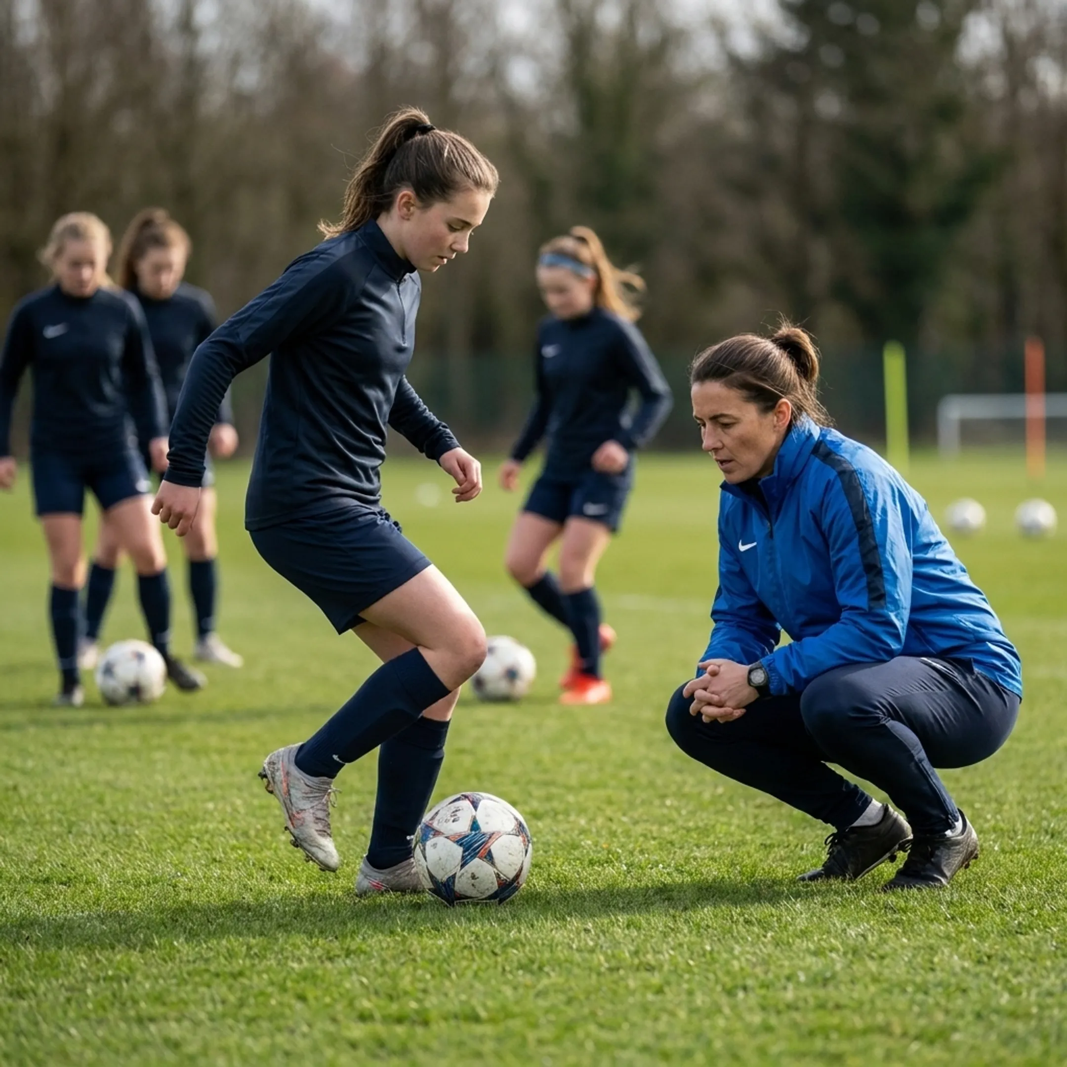 Young soccer athlete focusing intently during a private one-on-one technical session