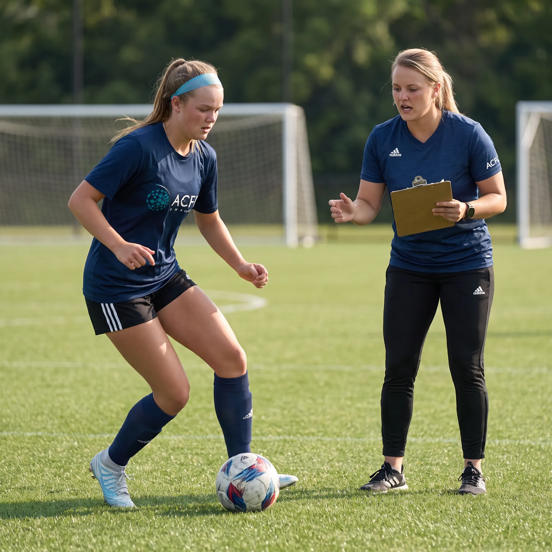 Competitive youth soccer player executing a drill during private training
