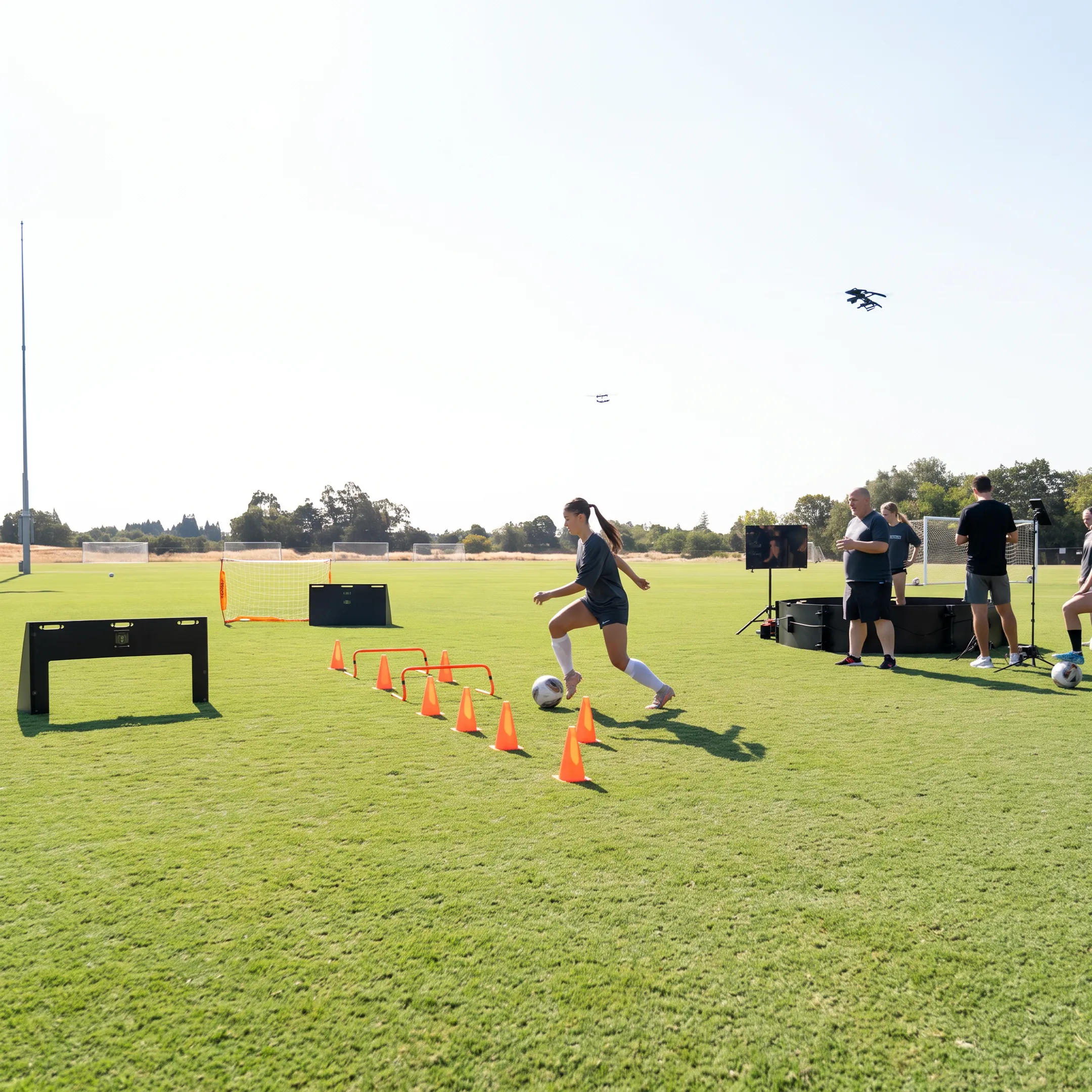 Youth soccer players training on field in Sarasota